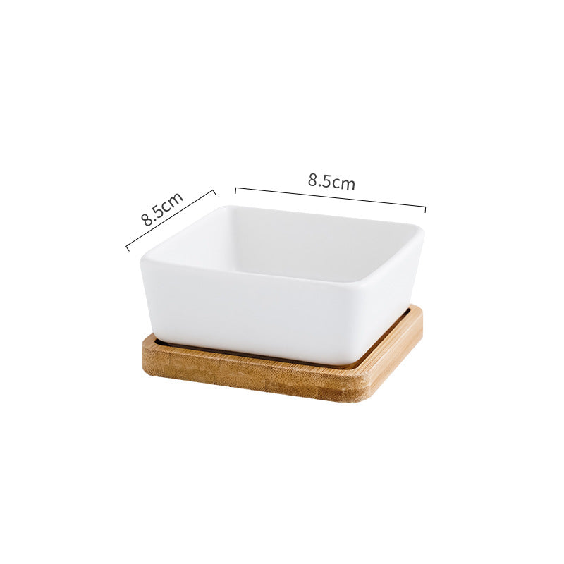 Cat Bowl Snack Plate Ceramic Wood Anti-Tip