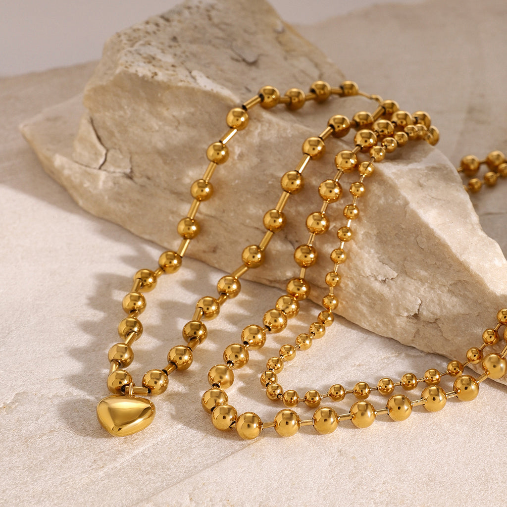 Stainless Steel Beaded Love Necklace 18k Golden Clavicle Chain