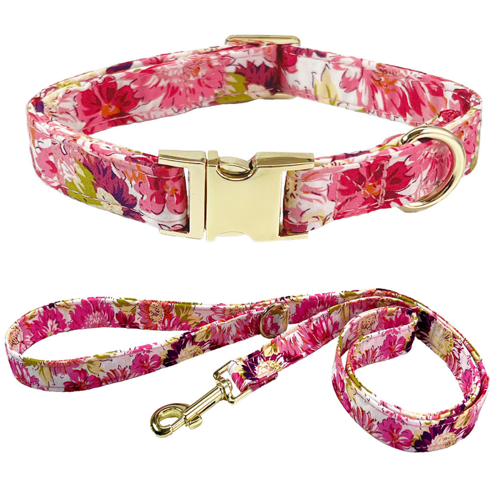 Pet Lettering Collar Metal Floral Collar Hand Holding Rope Medium Large Dog Leash